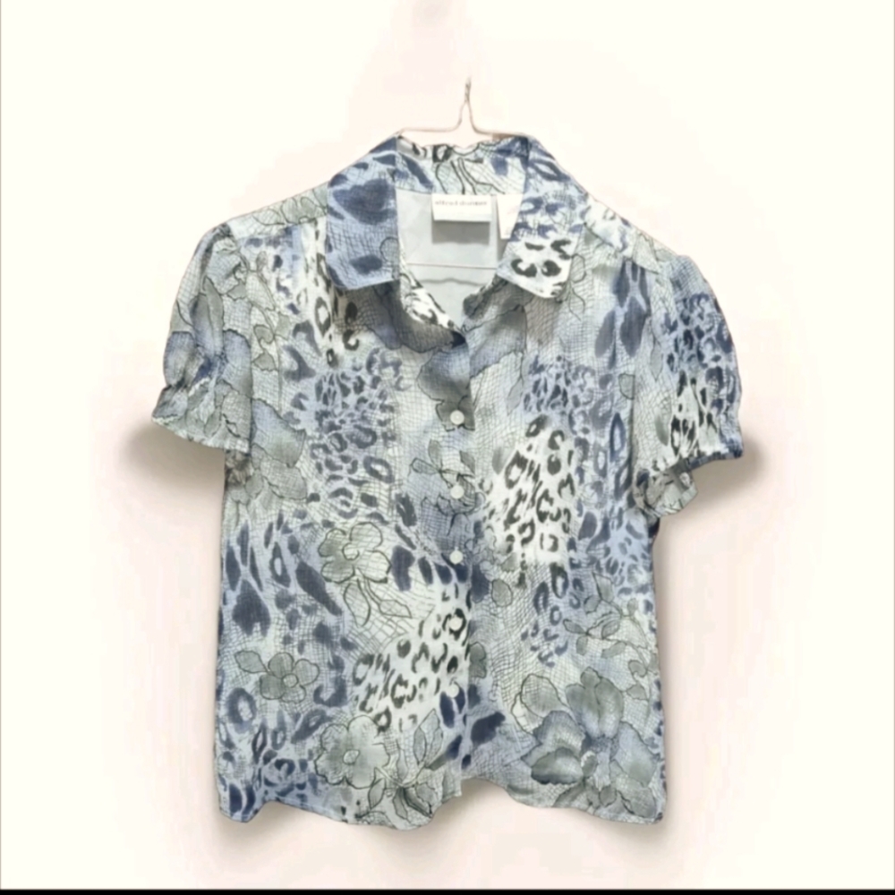 Alfred Dunner Animal Print+Floral Short Sleeve Button Down Front Top/Shirt 10P